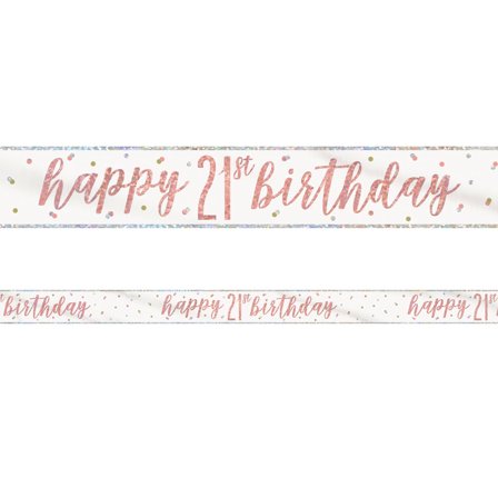 Happy 21th Birthday Banner Hvidt & Roséguld