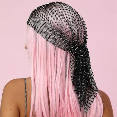 Nytt mode Kvinnor Bling Strasshuvud Halsduk Turbanhatt Pannband Kristall Mesh Cap Hår Snood Nät H