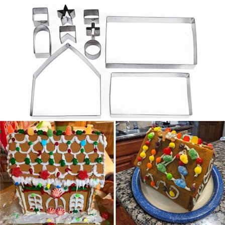 10-delt kakeformsett - Husformede kakeformer - Lett å kutte - Sølv