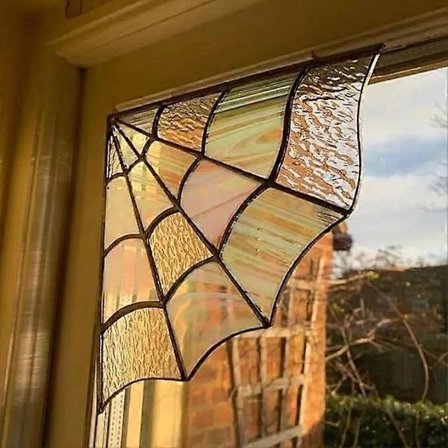 Spindelvæv Glasmosaik Vindue Væghæng, Spindelvæv Dør Topper, Dør Topper Væg Dekoration Halloween Spooky Spindelvæv Dørhjørne Skilt (FMY)