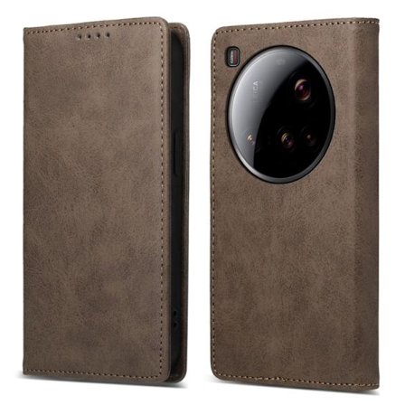 Xiaomi 15 Ultra - Magnetiskt RFID Läderfodral i Enfärgad Design för Affärsbruk