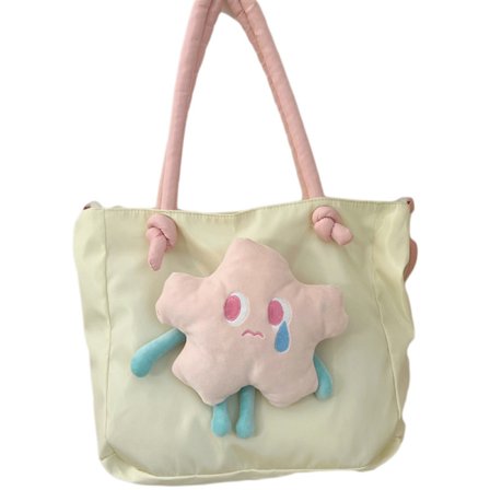 Stor Nylon Tote Taske med Aftagelig Sød Stjerne Dukke Messenger Design til Laptop Bøger og Makeup
