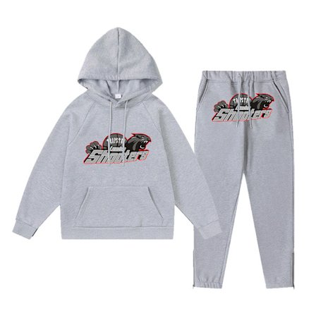 new Trapst Tigerhuvud Tryck Hooded Plysch Tröja Mode Gradient Bokstav Casual Sport Set Tryck 04 Grå