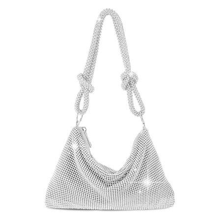 Sølv clutch for kvinner, Rhinestone sølv veske bryllup, kvelds clutch vesker for kvinner 23,9 cm × 1 cm × 16 cm