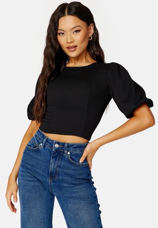 BUBBLEROOM Piper puff sleeve top Black Klær