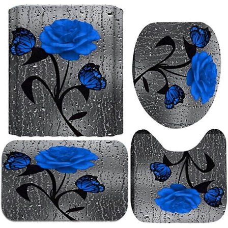 Kukka-aiheinen suihkuverhosetti liukumattomalla matolla, ruusu- ja kukka-aiheinen sadepisaroiden suihkuverho 12 koukulla, vedenpitävä 