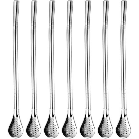 Set med 6 Mojito-sugerør i rustfritt stål - Teskje Cocktail-skje Gjenbrukbar Kaffeomrører