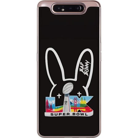 Kompatibel Mobilcover til Samsung Galaxy A80 Bad Bunny portræt med åben skjorte, tatoveringer og krøllet hår i stilfuld modefotografering