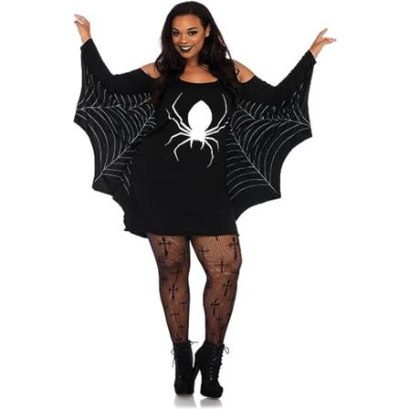 IC 1 stk Dame Casual Halloween Langærmet Skjorte Kjole, Cosplay Spider King Print Sort Bomuld Løstsiddende