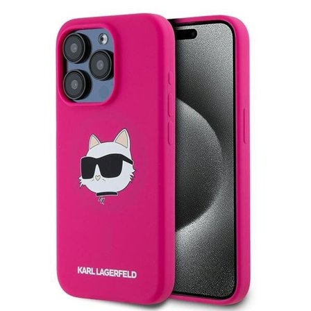 Karl Lagerfeld Choupette Head MagSafe-etui i silikon for iPhone 15 Pro - rosa