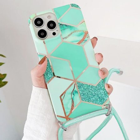 Fodral med Dragkedja - Turkos - för iPhone 12 Pro - Marmor Mönster - Stötsäker - Mjuk