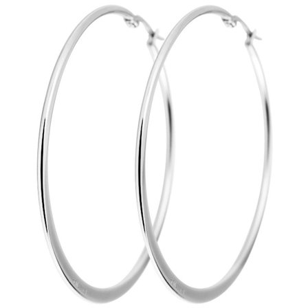 Runda Blanka Tunna Hoop Silver Örhängen i Rostfritt Stål - 6 cm