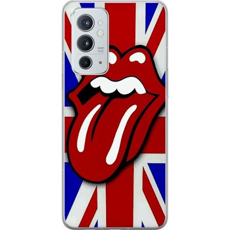 OnePlus 9RT 5G Gjennomsiktig deksel Rolling Stones Lips med britisk flagg i bakgrunnen, et klassisk og fargerikt motiv for musikkelskere