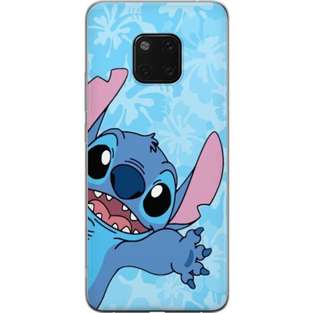 Kompatibelt Mobildeksel til Huawei Mate 20 Pro Leken illustrasjon av Stitch som strekker seg mot kameraet på lyseblå blomstret bakgrunn