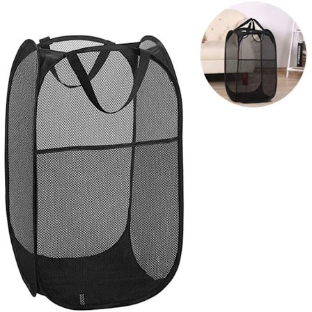 Taitettava pyykkikori, pyykkikori, säilytyskori, ämpäri, pyöreä säilytys, yhteensopiva kodin järjestäjälle, lastenhuone, musta