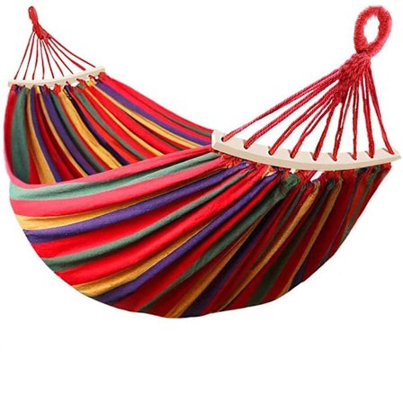 Utomhus bomull dubbel hängmatta, 280x150CM, upp till 300KG, med träpinnar, trädgård, läger