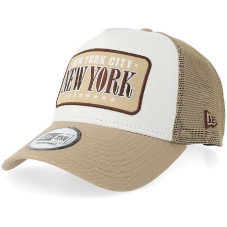 New Era - Beige trucker Keps - Location Patch Camel/White A-Frame Trucker @ Hatstore