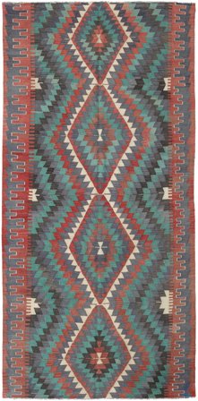 Orientalischer Kelim Vintage Türkei Teppich 164X337 Rot/Dunkelgrau Wolle, Türkei