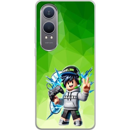 Kompatibelt Mobildeksel til OnePlus Nord CE4 Lite Roblox-inspirert gamerfigur med headset, håndkontroll og energiske effekter mot grønn bakgrunn