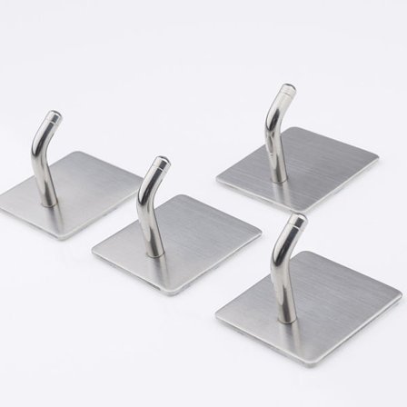 4 stk selvklebende kroker i sølvfarget rustfritt stål