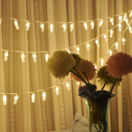 Fototråd med lys / Lyslenke - Heng bilder med klyper