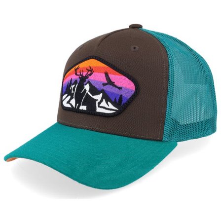 Iconic - Brun trucker Keps - Colorful Deer Big Patch Brown/Teal/Orange A-frame @ Hatstore