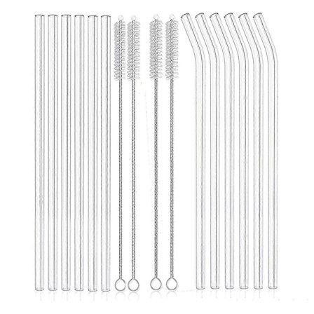 12 kpl Uudelleenkäytettäviä Läpinäkyviä Lasipillejä, Särkymättömiä Juomalasipillejä 6 Suoraa ja 6 Kaarevaa