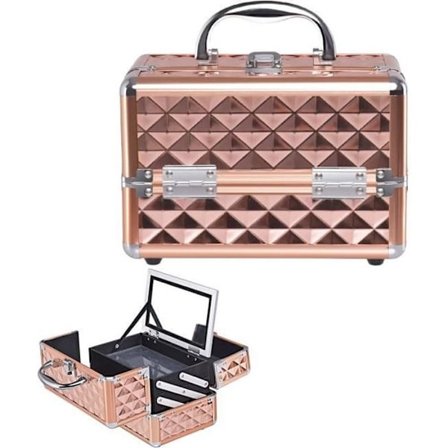 COSTWAY Makeup-etui med spejl og lås Bærbart skønhedsetui 23 x 15 x 18 cm til toiletbord, syudstyr