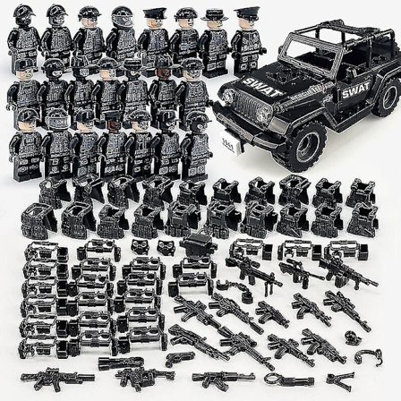 Military Building Blocks Series Black Special Police And Off-road Vehicle Small Particles Assembled Minifigure Toy Set