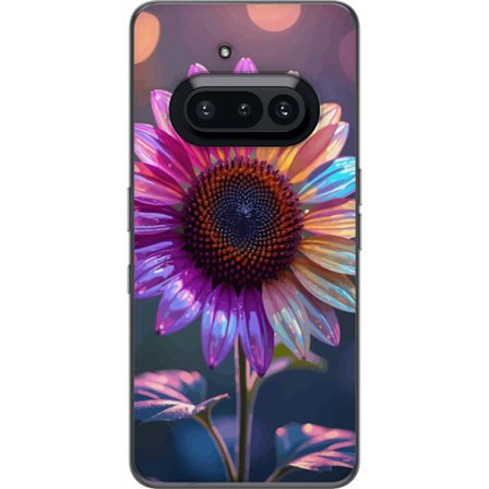 Kompatibelt Mobildeksel til Nothing Phone (3a) Irideserende blomst med glitrende kronblad i rosa lilla og gull mot myk bokeh bakgrunn