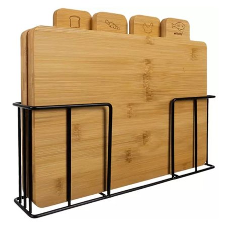 Skærebræt med Stativ - Bambus - 5 dele