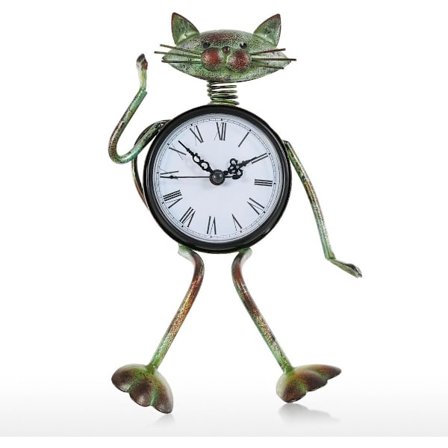 Kissan kello Käsintehty kello Vintage Metallirauta Kissan hahmo Mykistetty pöytäkello P
