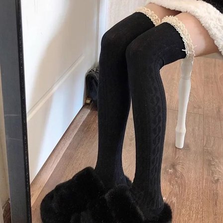 sort;Størrelse: One Size - Dame uldne mid-calf sokker, ensfarvet, skoleuniform stil, komfortable, åndbare og elastiske