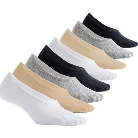 Usynlige Sokker til Kvinder, Lave, Korte Bomuldssokker med Skridsikkerhed, 6-8 Par Sort/Hvid/Grå/Nude_8 Par Sort/Hvid/Grå/Nude_8 Par