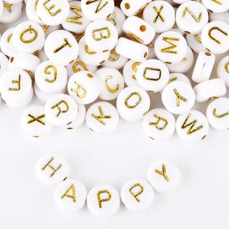 (200 stk) Akrylperler Bokstav Alfabet Runde Perler Smykkeperler Ac