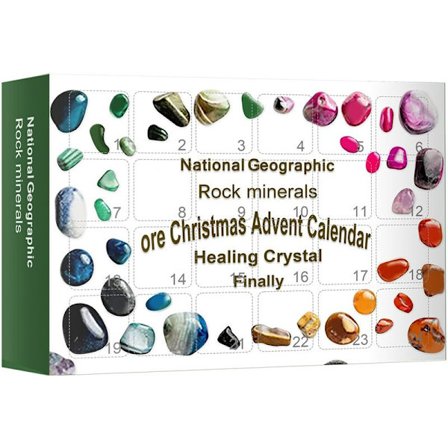 Helbredende krystalkalender, børn med samlinger af sten, småsten, grus, julekalender med nedtælling, 24 stykker