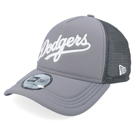 New Era - Gris trucker Gorra - Los Angeles Dodgers Script Grey A-frame Trucker @ Hatstore
