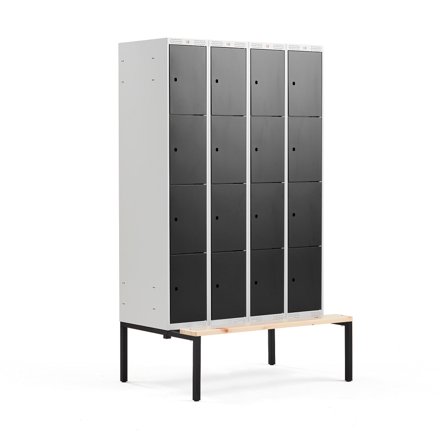 Kleiderspind CLASSIC mit Sitzbank, 4 Module/4 Türen, 2120 x 1200 x 550 mm, schwarz