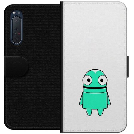 Yhteensopiva Lompakkokotelo Sony Sony Xperia 5 II Turkoosi piirroshahmo isoilla silmillä ja iloisella persoonallisuudella yksinkertaisessa kuvitukses