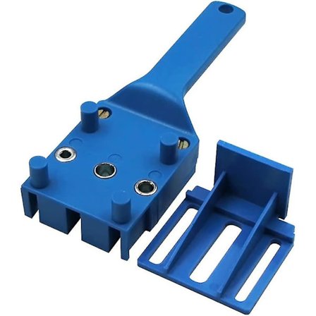 Treboringsrigg i tre, treboringsguide, rett borhull, posisjonering, blå