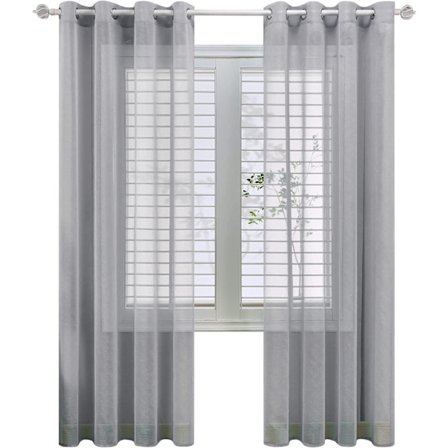 Sæt med 2 150x250cm Bredde x Højde Grå Gennemsigtige Gardiner i Linned-Effekt - Med Øjer Semi-Transparente Soveværelse Dekoration Gardin til Stue Ri-