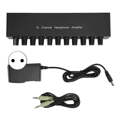 3,5 mm Stereo Ljudförstärkare 1 Ingång 10 Utgång Hörlursfördelare med EU-kontakt 100-240V