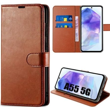 Beskyttelsesskal - BOOLING - til Samsung Galaxy A55 5G - Læderlook - Stødafvisende - Brun