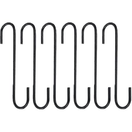 6-pakke 20 cm kraftige S-formede S-kroge til ophængning af planter, blomster, kurve, have (sort)