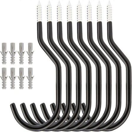 8-pack cykelkrokar för tungt bruk, cykelkrokar för montering, krokuppsättning med 8 plastbultar, tak- och väggförvaring