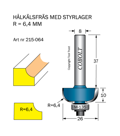 Cobolt 215-064 Hulkilfres R=6,4 D=26 L=10, Maskintilbehør & forbruk