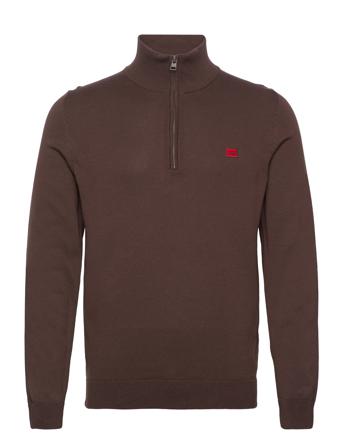San Quintus-C Knitwear Half Zip Pullover Brun HUGO*Betinget Tilbud