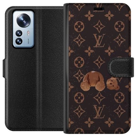 Yhteensopiva Lompakkokotelo Xiaomi Xiaomi 12 Pro Ylellinen monogrammikuvio rikkinäisellä nalletaustalla pimeässä muotiestetiikassa