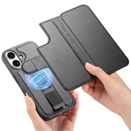 Kompatibel med Magsafe-kompatibelt iPhone 16 Pro Max lommebokdeksel, Svart