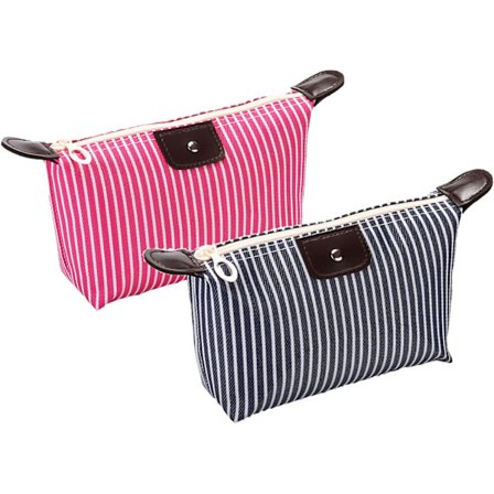 2-pack sminkväskor för resor, preppy sminkväska, necessär, kosmetikväska i nylon, ljusrosa sminkväska, hudvårdsväska, liten sminkväska